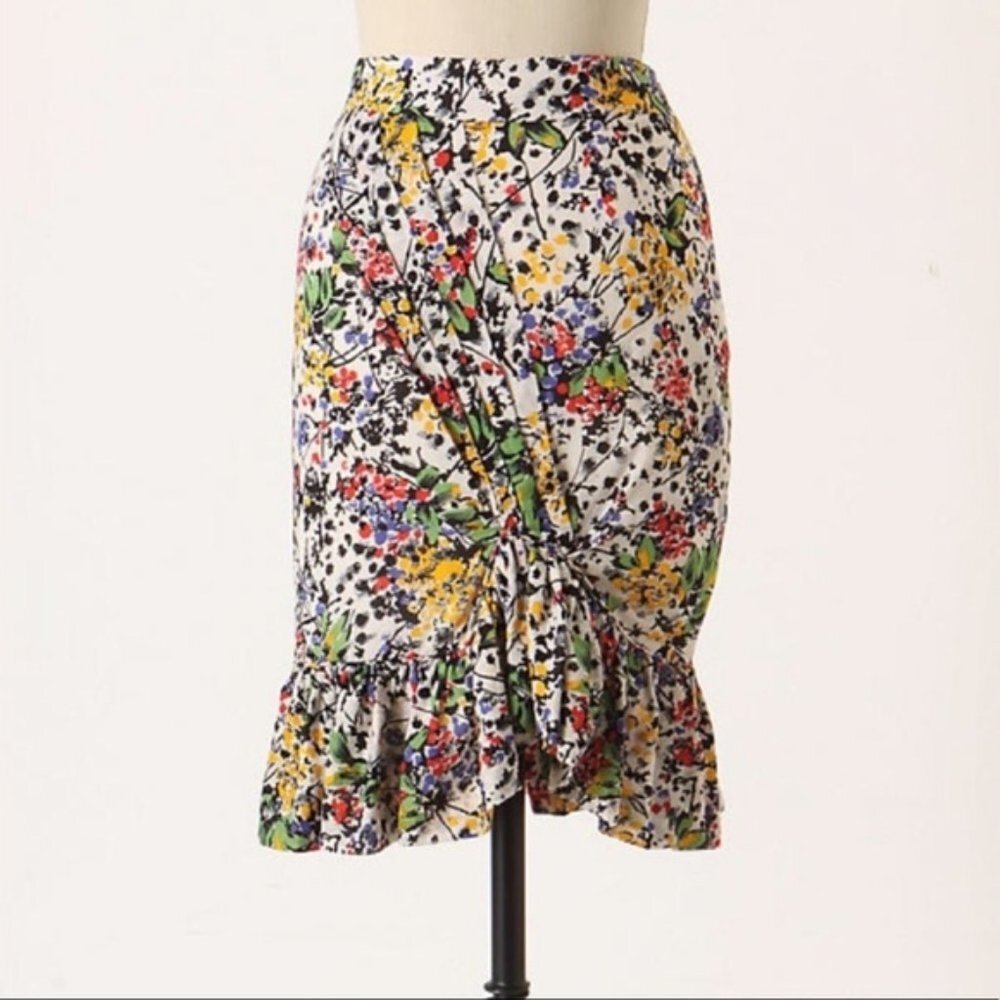 Anthropologie Edme & Esyllte Hustle & Bustle Floral Pleat Ruffle Pencil Skirt 4